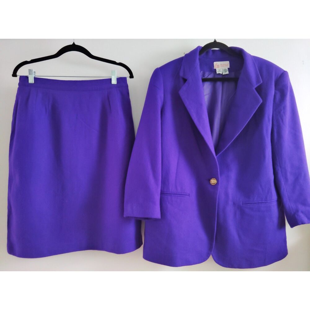 Block Island Petites by Marina Pappas Purple Wool Skirt Suit Jacket Set Sz14
